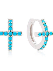 Load image into Gallery viewer, Earrings Cross Colored silver 925 zircon