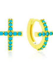 Load image into Gallery viewer, Earrings Cross Colored silver 925 zircon