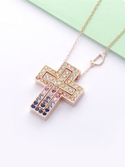 Load image into Gallery viewer, Necklace Rainbow Cross silver 925 zircon