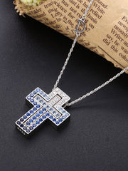 Load image into Gallery viewer, Necklace Blue Cross silver 925 zircon